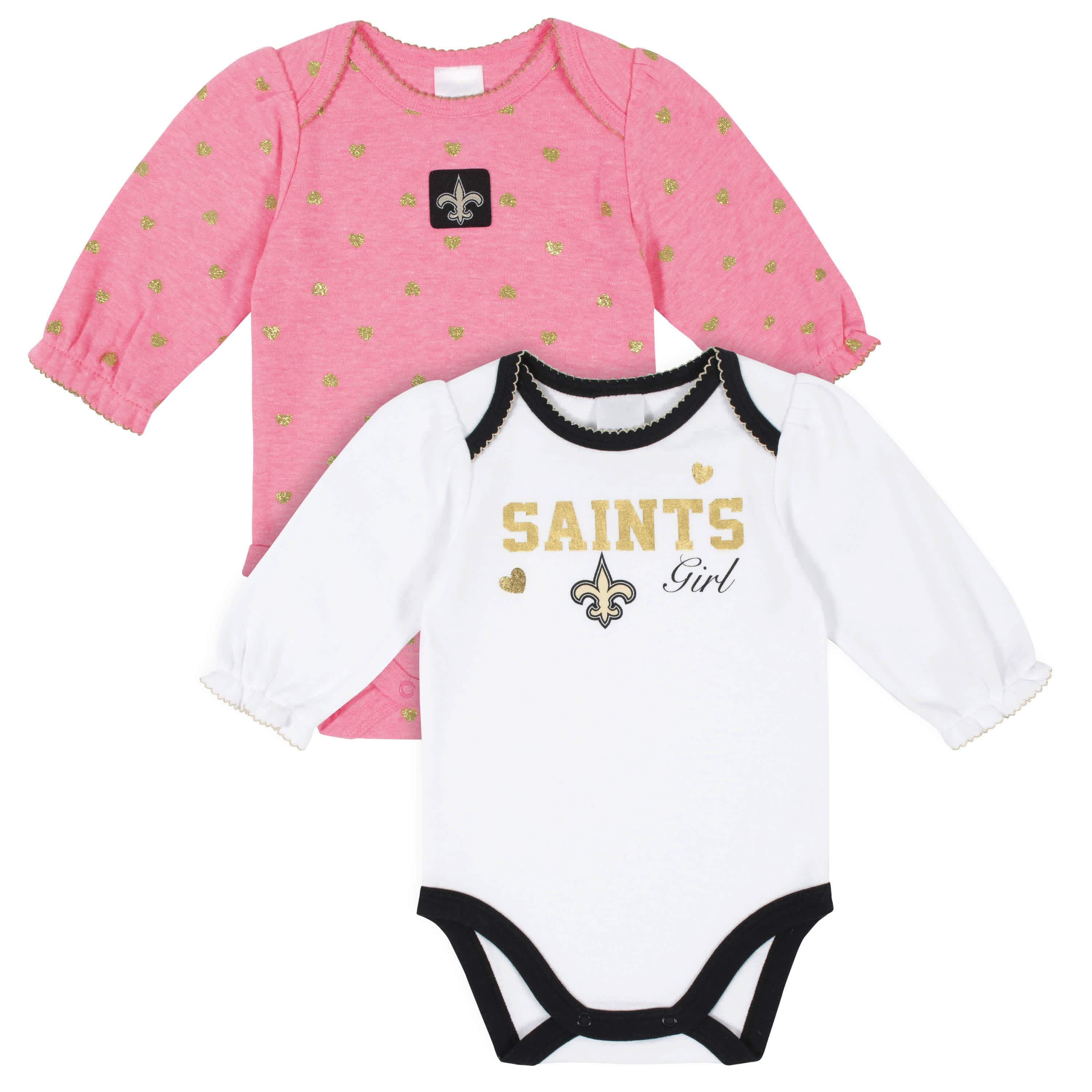New Orleans Saints Baby Girls Long Sleeve Bodysuits-Gerber Childrenswear