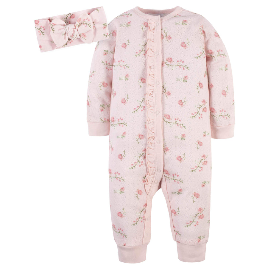 2-Piece Baby Girls Feelin' Floral Coverall & Headband Set-Gerber Childrenswear