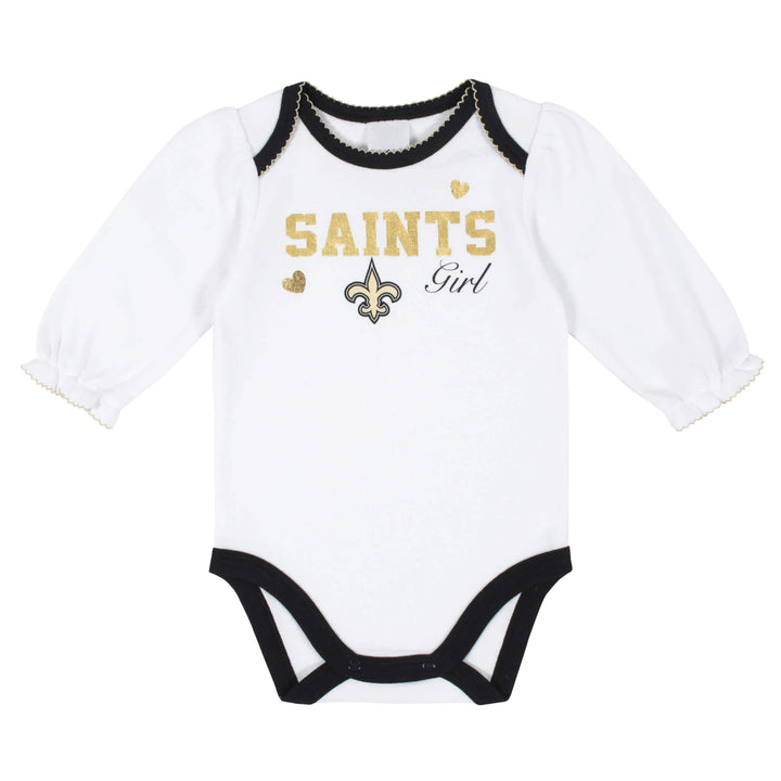 New Orleans Saints Baby Girls Long Sleeve Bodysuits-Gerber Childrenswear