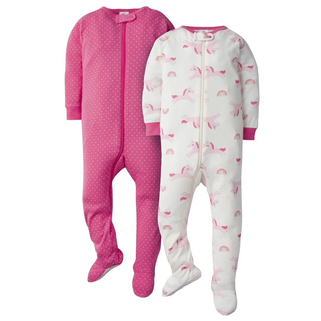 2-Pack Baby Girls Unicorn Footed Union Suits-Gerber Childrenswear