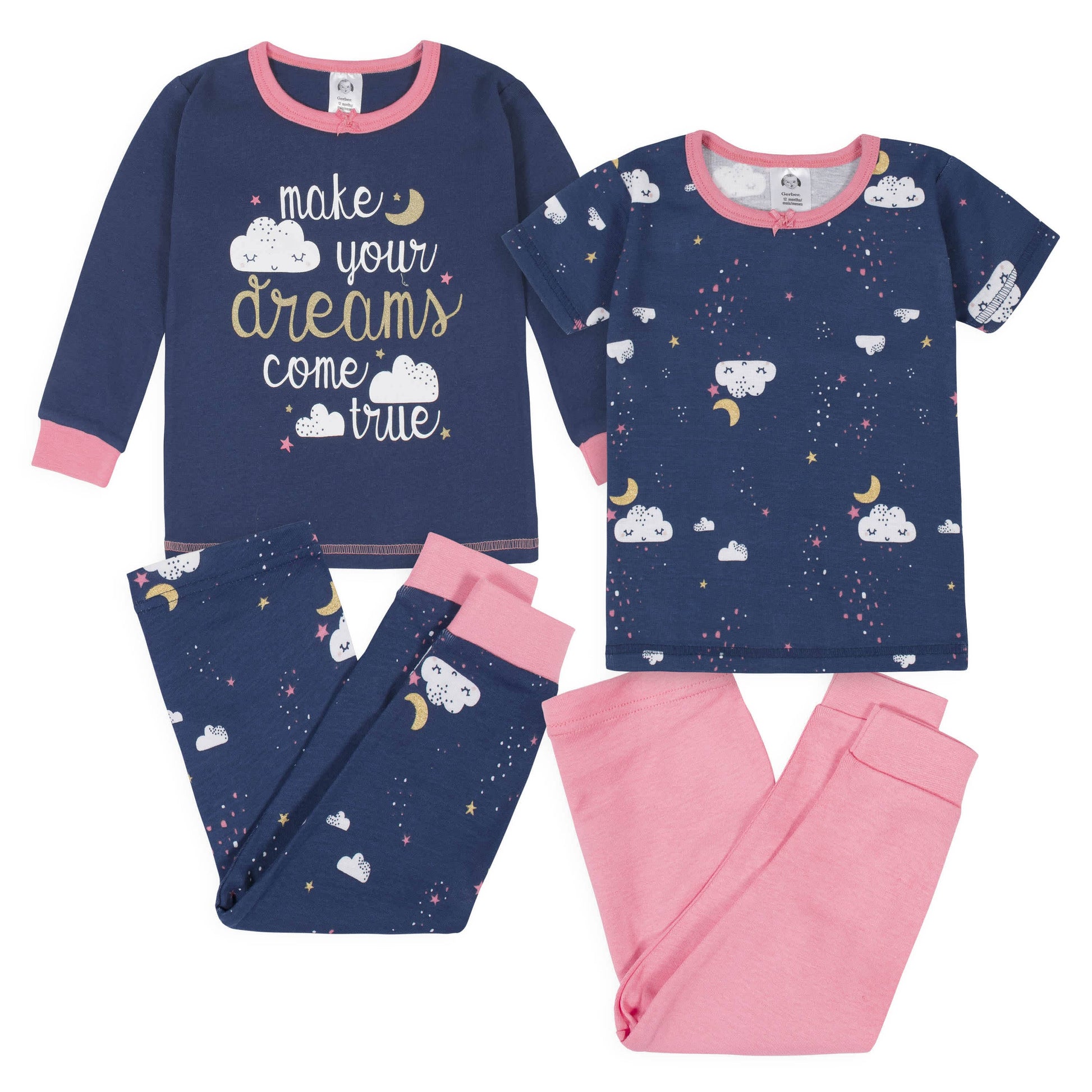 4-Piece Baby & Toddler Girls Dreams Snug Fit Cotton Pajamas-Gerber Childrenswear