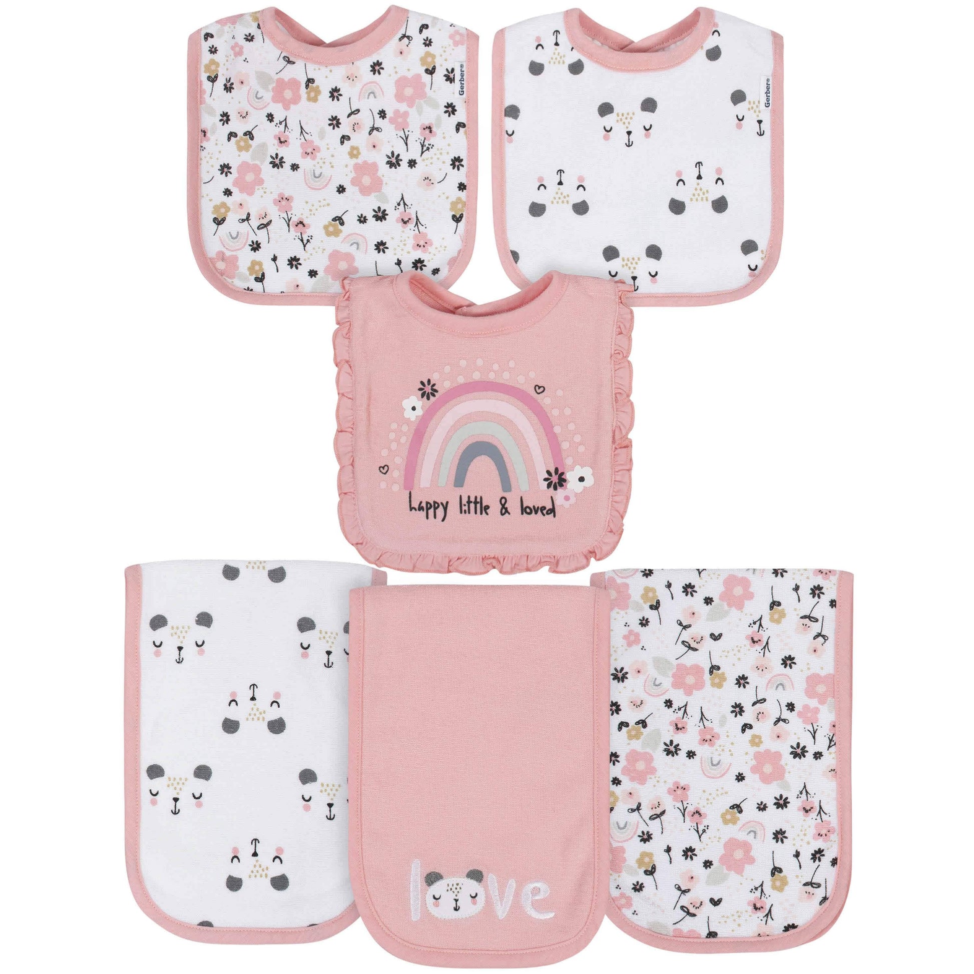 6-Piece Baby Girls Bear Terry Bibs & Burp Cloths Set-Gerber Childrenswear