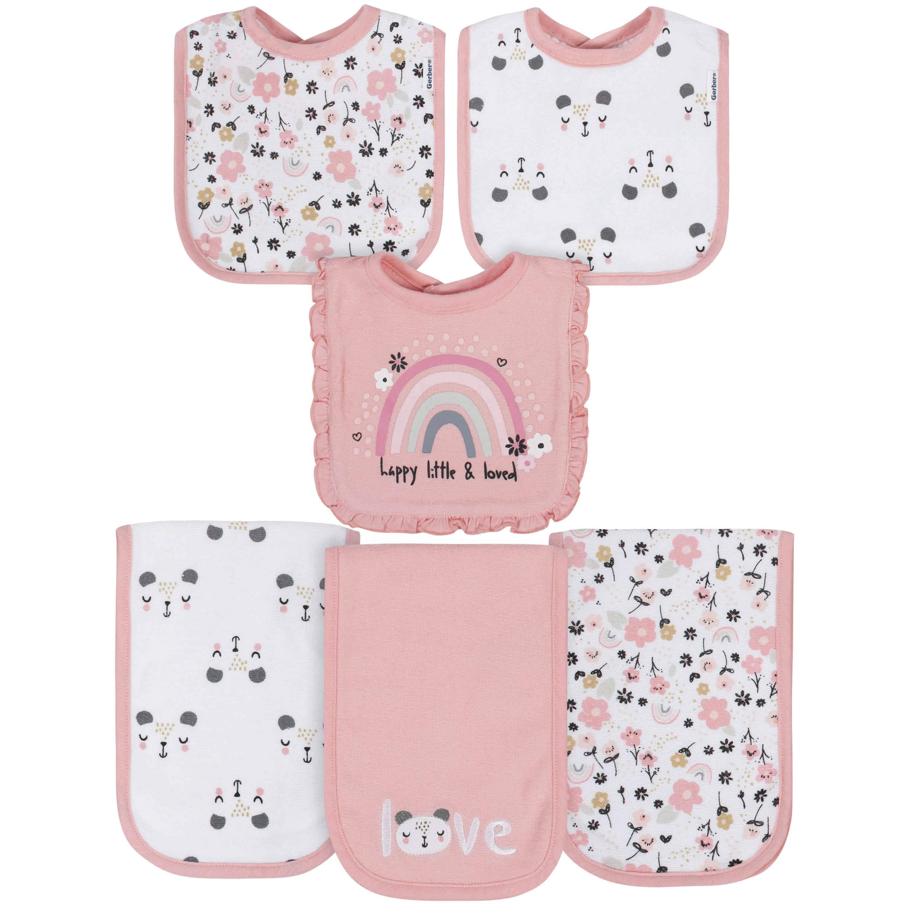 6-Piece Baby Girls Bear Terry Bibs & Burp Cloths Set-Gerber Childrenswear