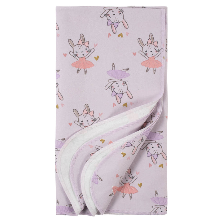 4-Pack Girls Bunny Ballerina Flannel Receiving Blankets-Gerber Childrenswear