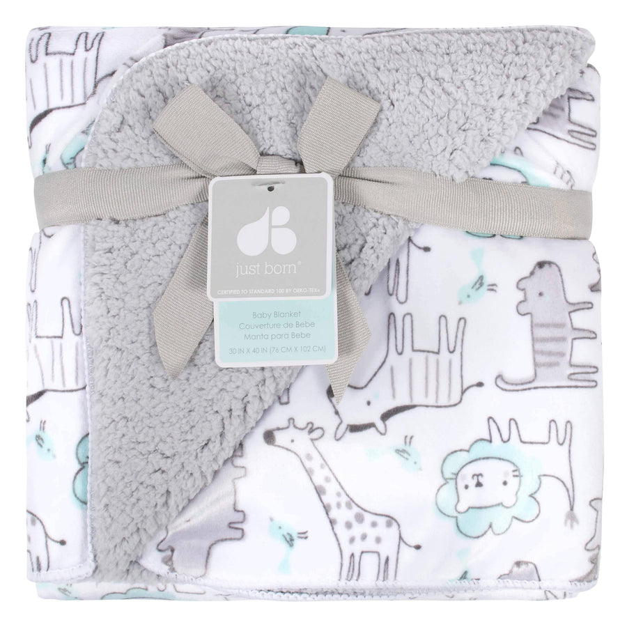 Baby Neutral White Animal Fleece Blanket-Gerber Childrenswear