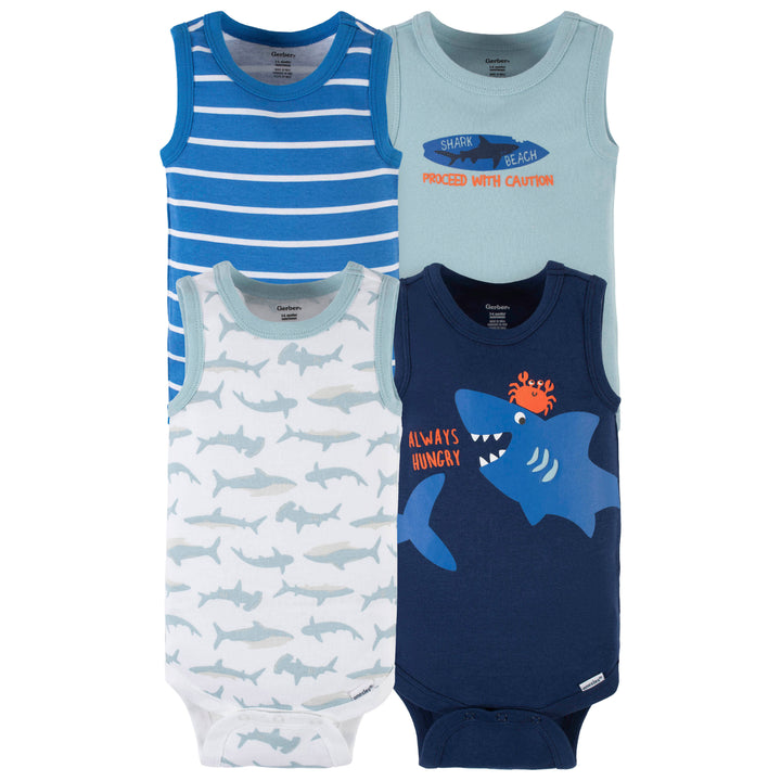 4-Pack Baby Boys Shark Zone Tank Onesies® Bodysuits-Gerber Childrenswear
