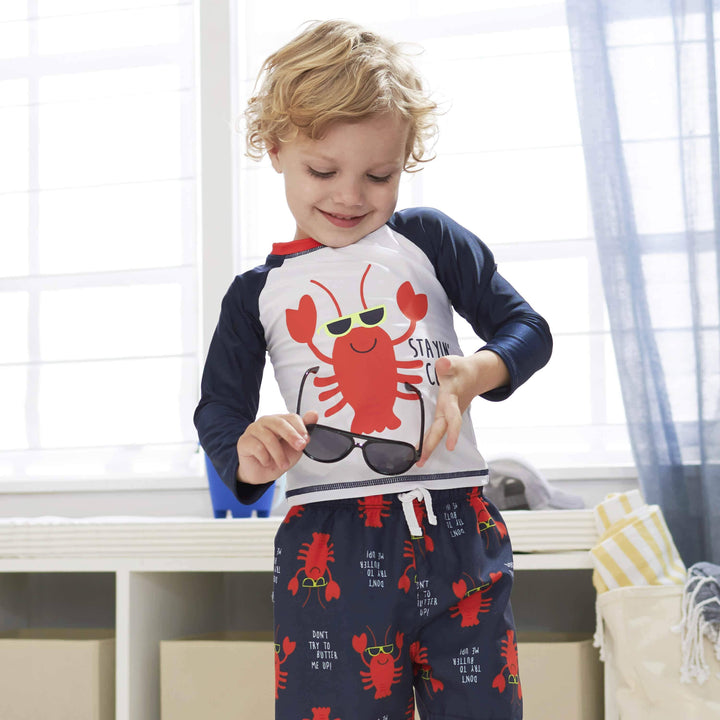 3-Piece Boys Lobster Swim Trunks, Rash Guard, & Hat Bundle-Gerber Childrenswear