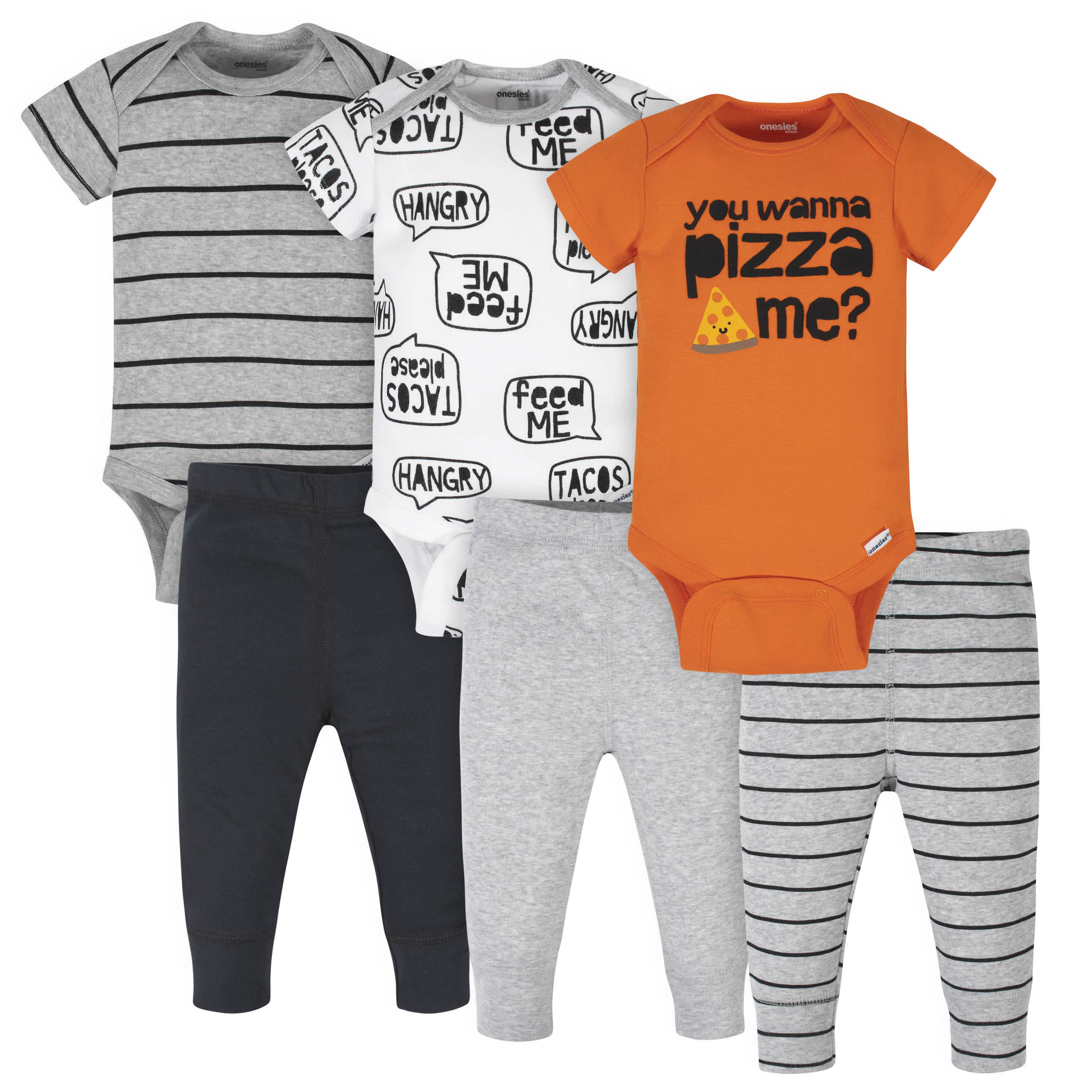 6-Piece Baby Boys Pizza Onesies® Brand Bodysuits & Pants Set-Gerber Childrenswear