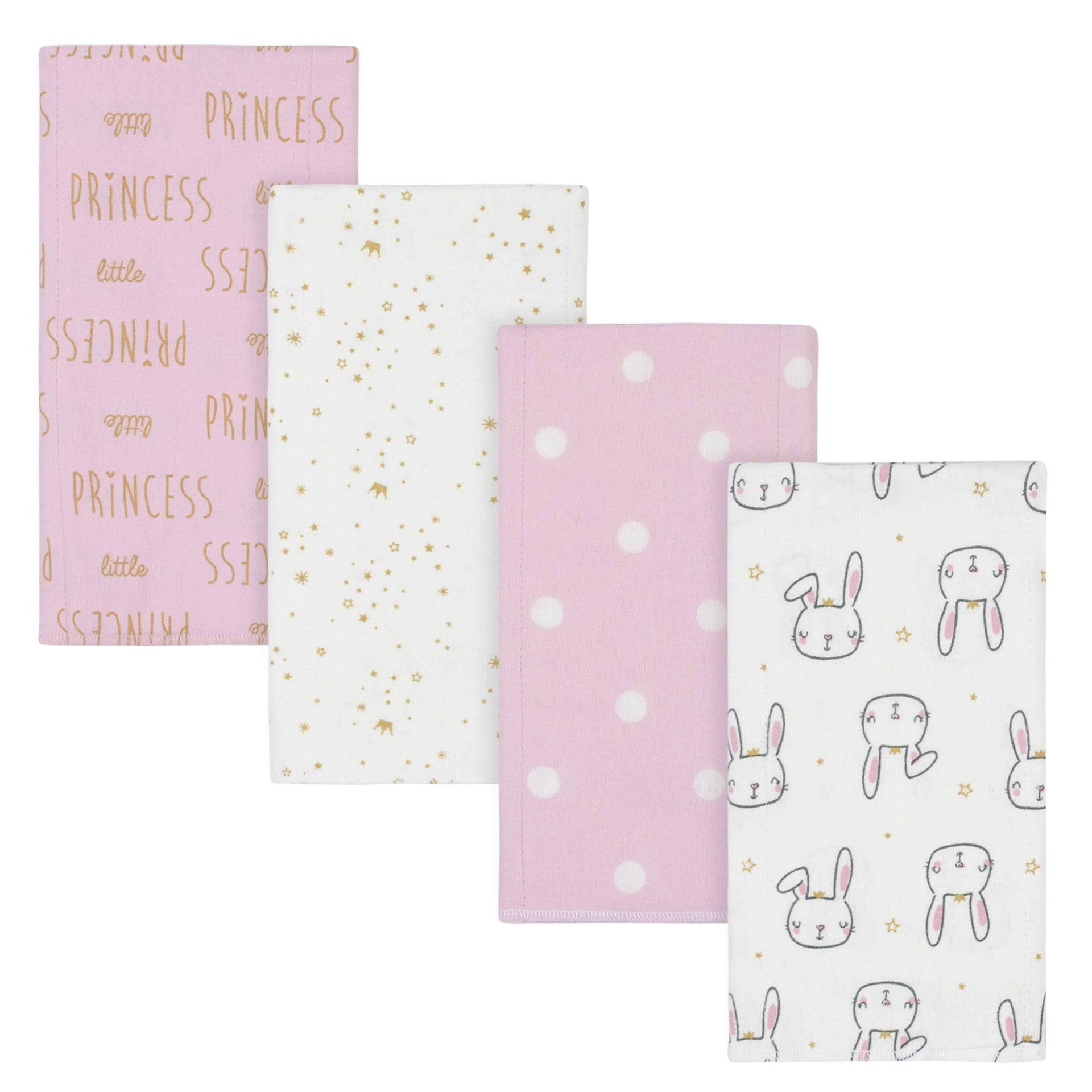 4 Pack Princess Flannel Burp Cloths