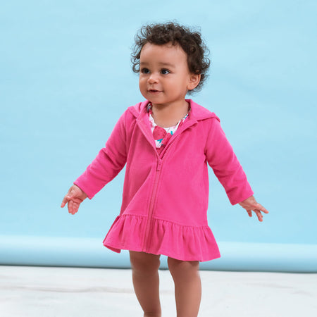 Baby & Toddler Girls Pink Hooded Zip Front Terry Swim Coverup
