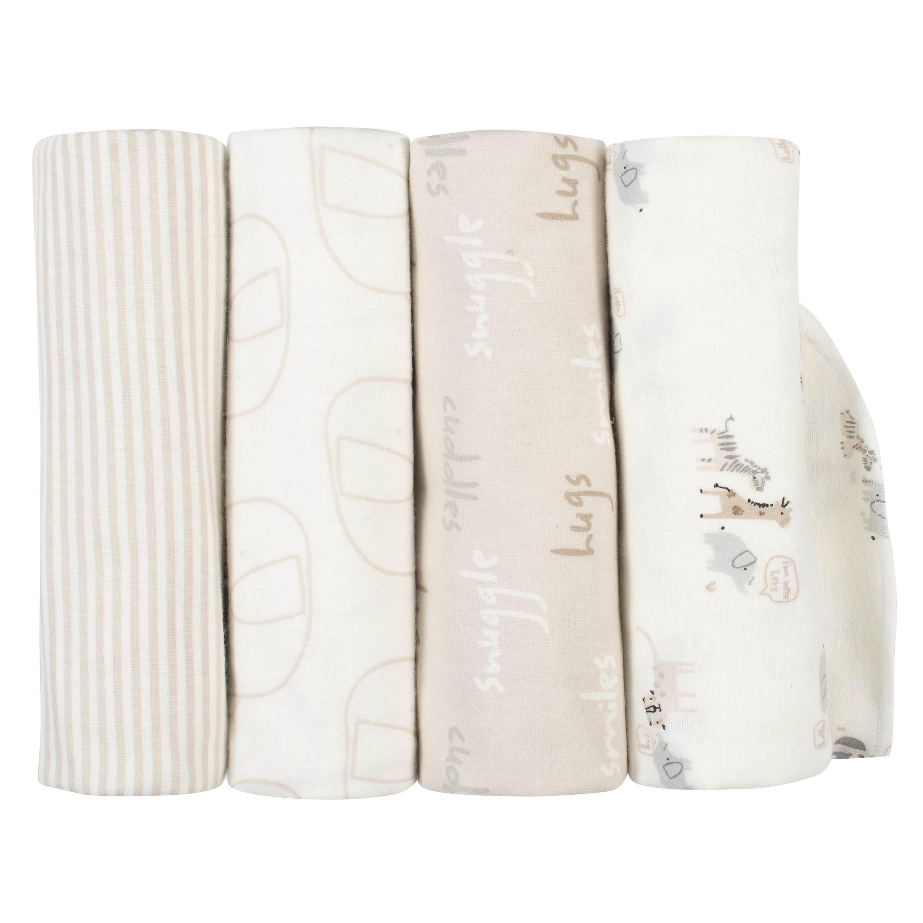 4-Pack Neutral Safari Flannel Receiving Blankets-Gerber Childrenswear
