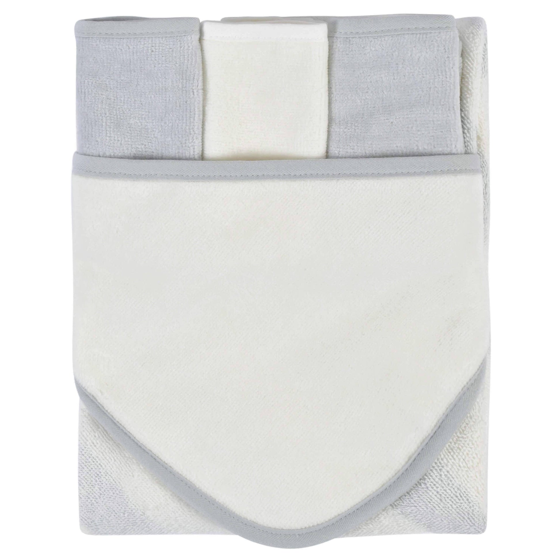 Embroidered 4-Piece Neutral Striped Gray Hooded Towel & Washcloths Set-Gerber Childrenswear