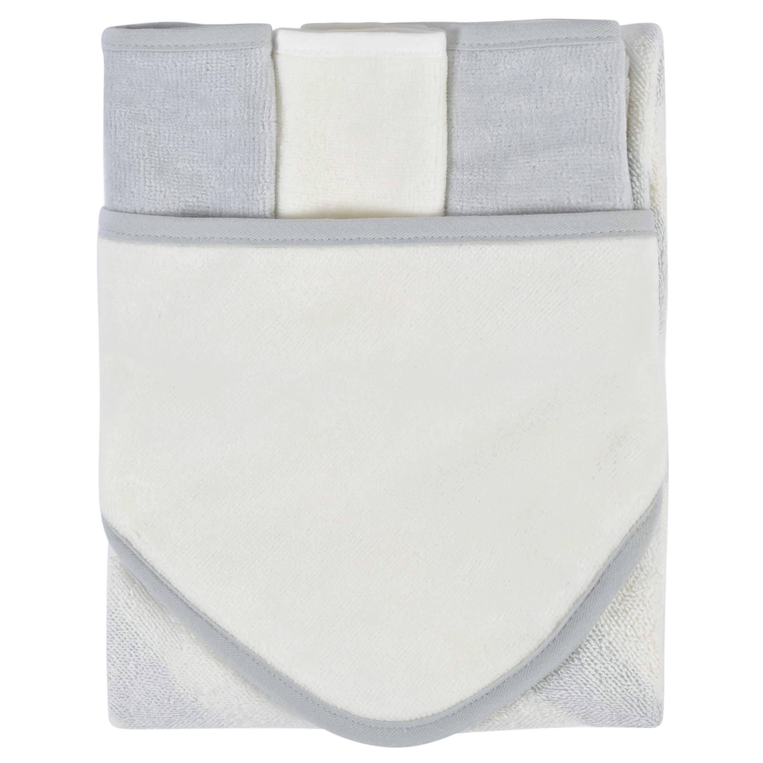 Embroidered 4-Piece Neutral Striped Gray Hooded Towel & Washcloths Set-Gerber Childrenswear