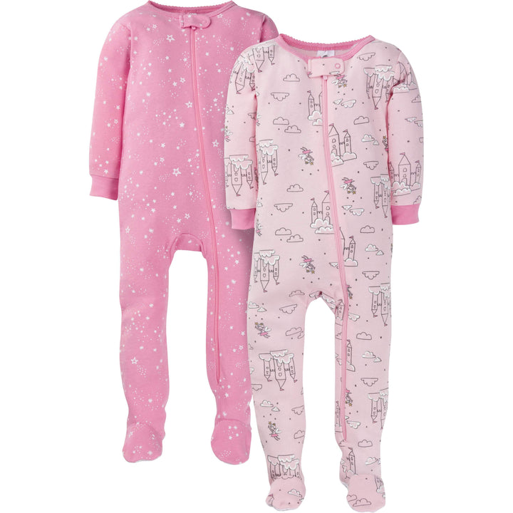 2-Pack Baby & Toddler Girls Castle Snug Fit Footed Cotton Pajamas-Gerber Childrenswear
