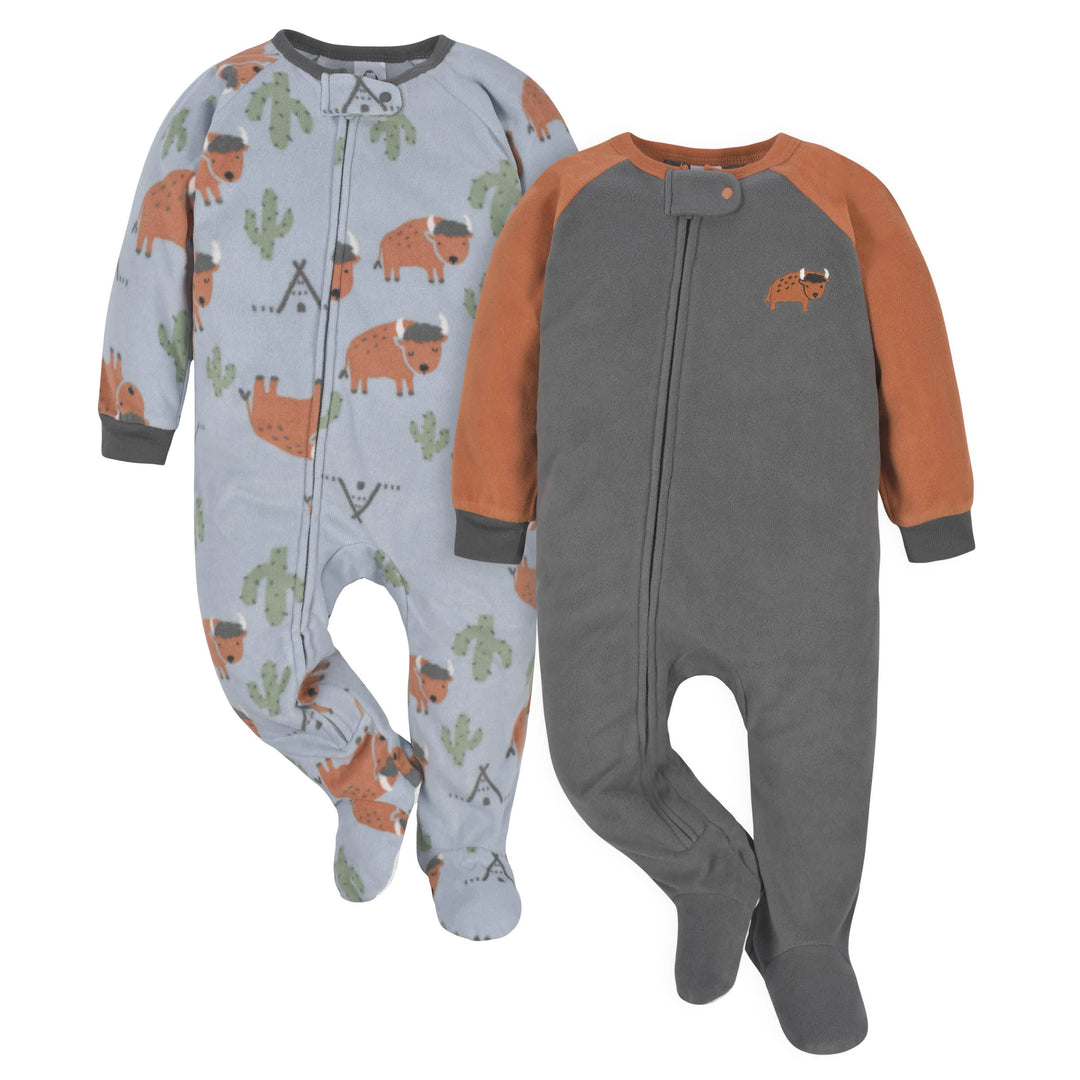 2-Pack Baby & Toddler Boys Gray Buffalo Fleece Pajamas