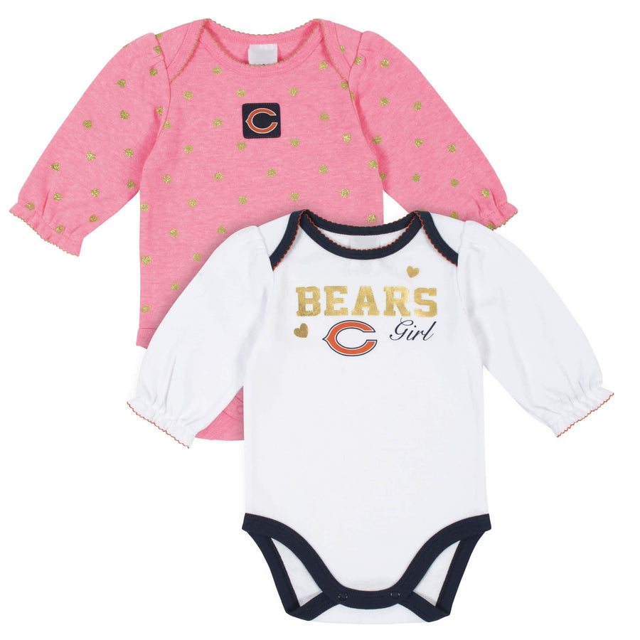 Chicago Bears Baby Girls Long Sleeve Bodysuits-Gerber Childrenswear