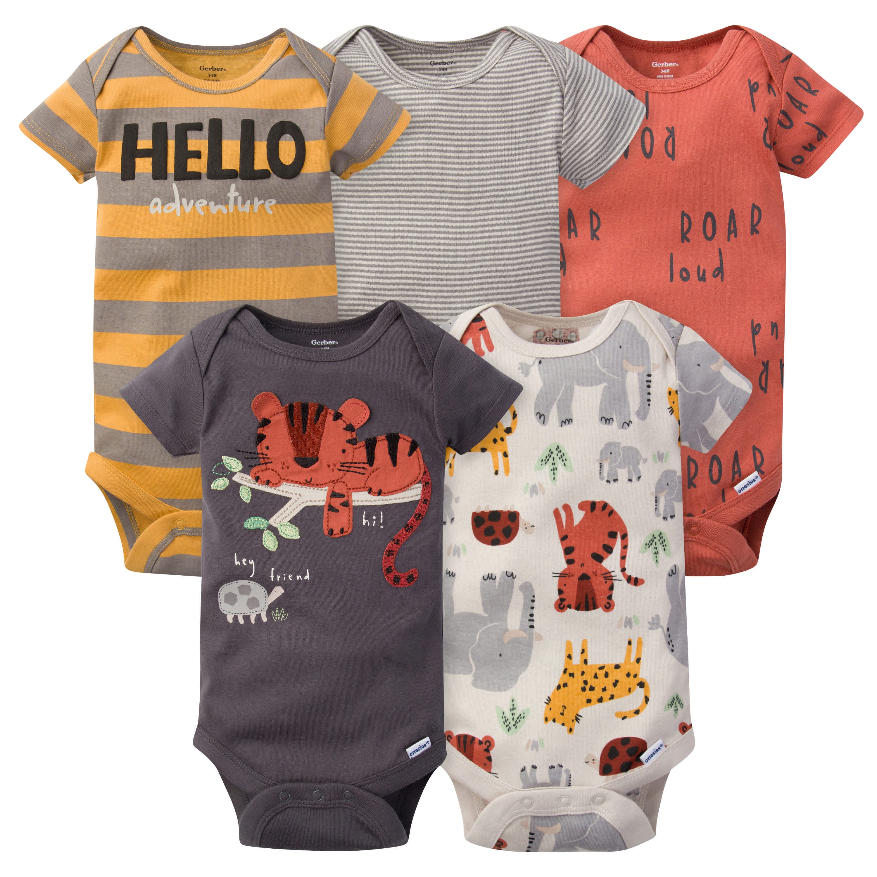 5-Pack Baby Boys Safari Short Sleeve Onesies® Bodysuits – Gerber ...
