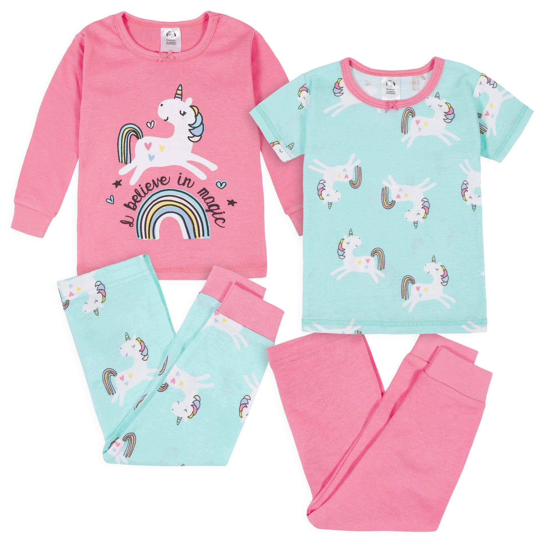 4-Piece Baby & Toddler Girls Unicorn Snug Fit Cotton Pajamas-Gerber Childrenswear