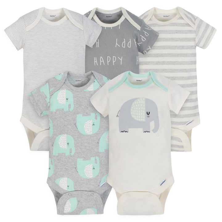 5-Pack Organic Baby Unisex Onesies® Bodysuit Set - Elephant Stripe-Gerber Childrenswear