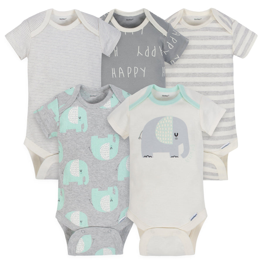 5-Pack Organic Baby Unisex Onesies® Bodysuit Set - Elephant Stripe-Gerber Childrenswear