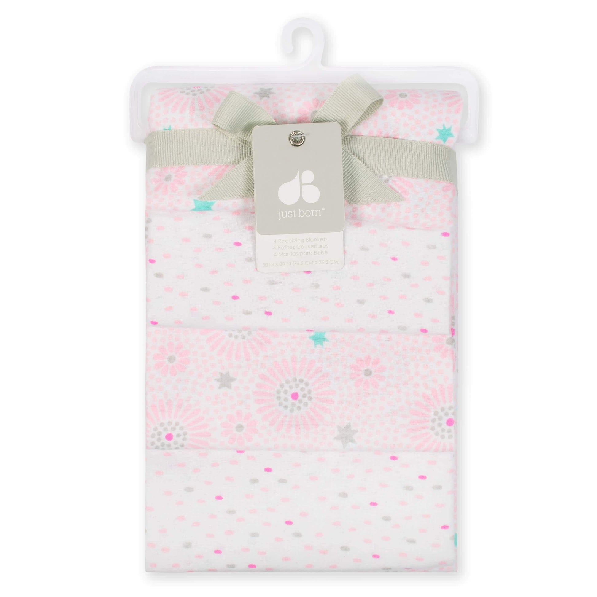 4-Pack Pink Floral Baby Girls Receiving Blankets-Gerber Childrenswear
