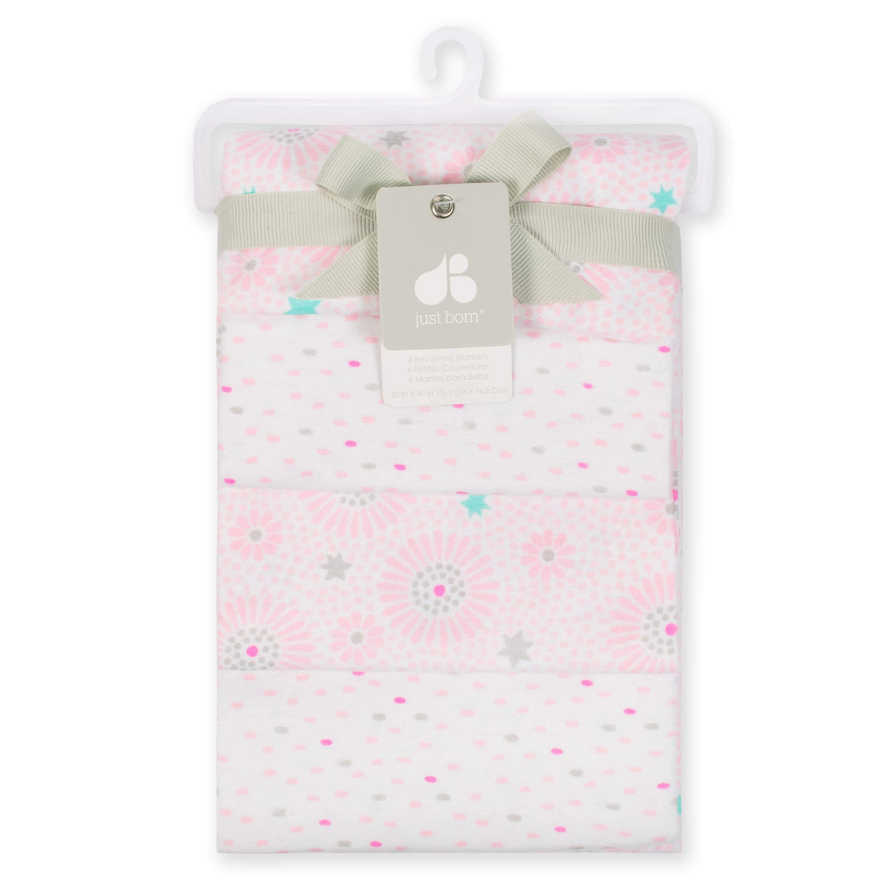 4-Pack Pink Floral Baby Girls Receiving Blankets-Gerber Childrenswear