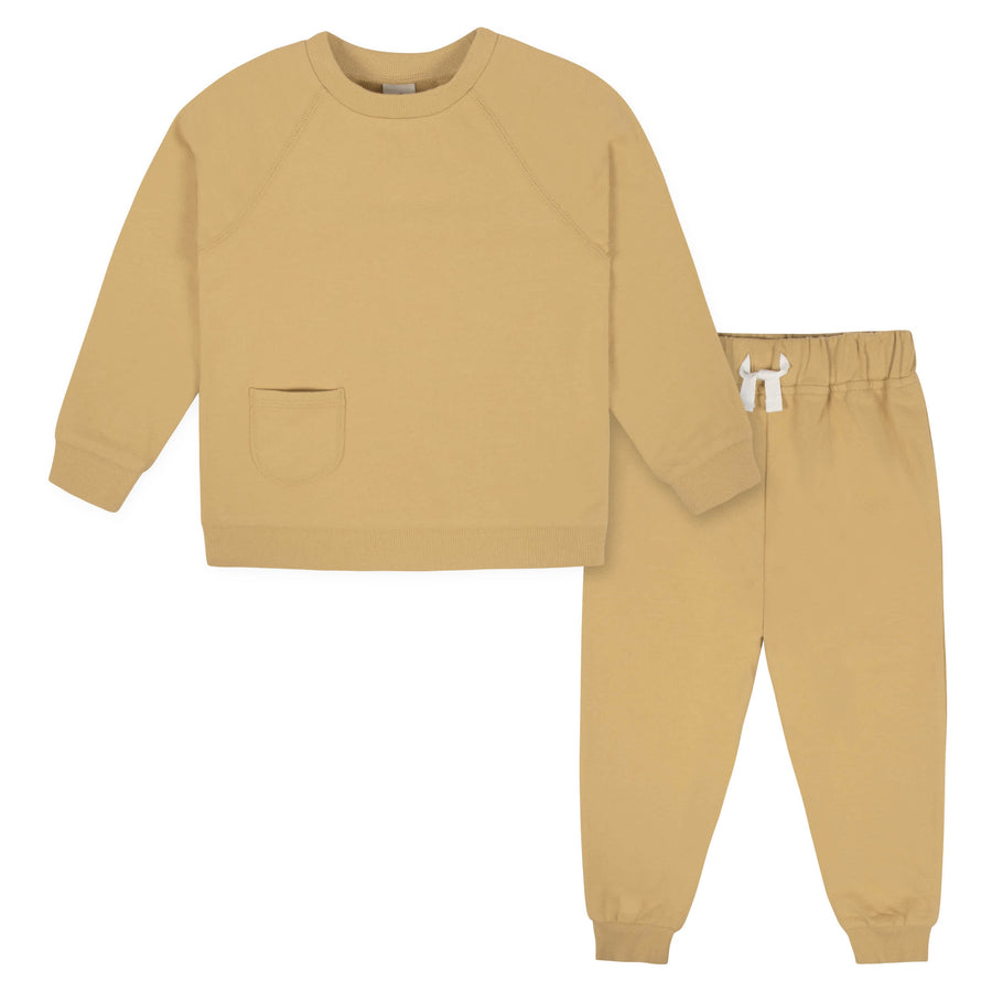 2-Piece Infant Toddler Boys Mustard French Terry Pullover