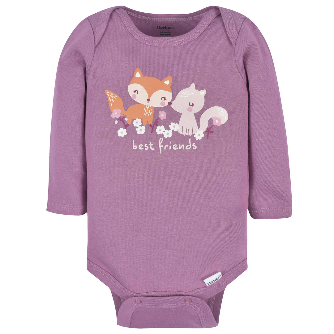 3-Pack Baby Girls Purple Woodland Long Sleeve Onesies® Bodysuits