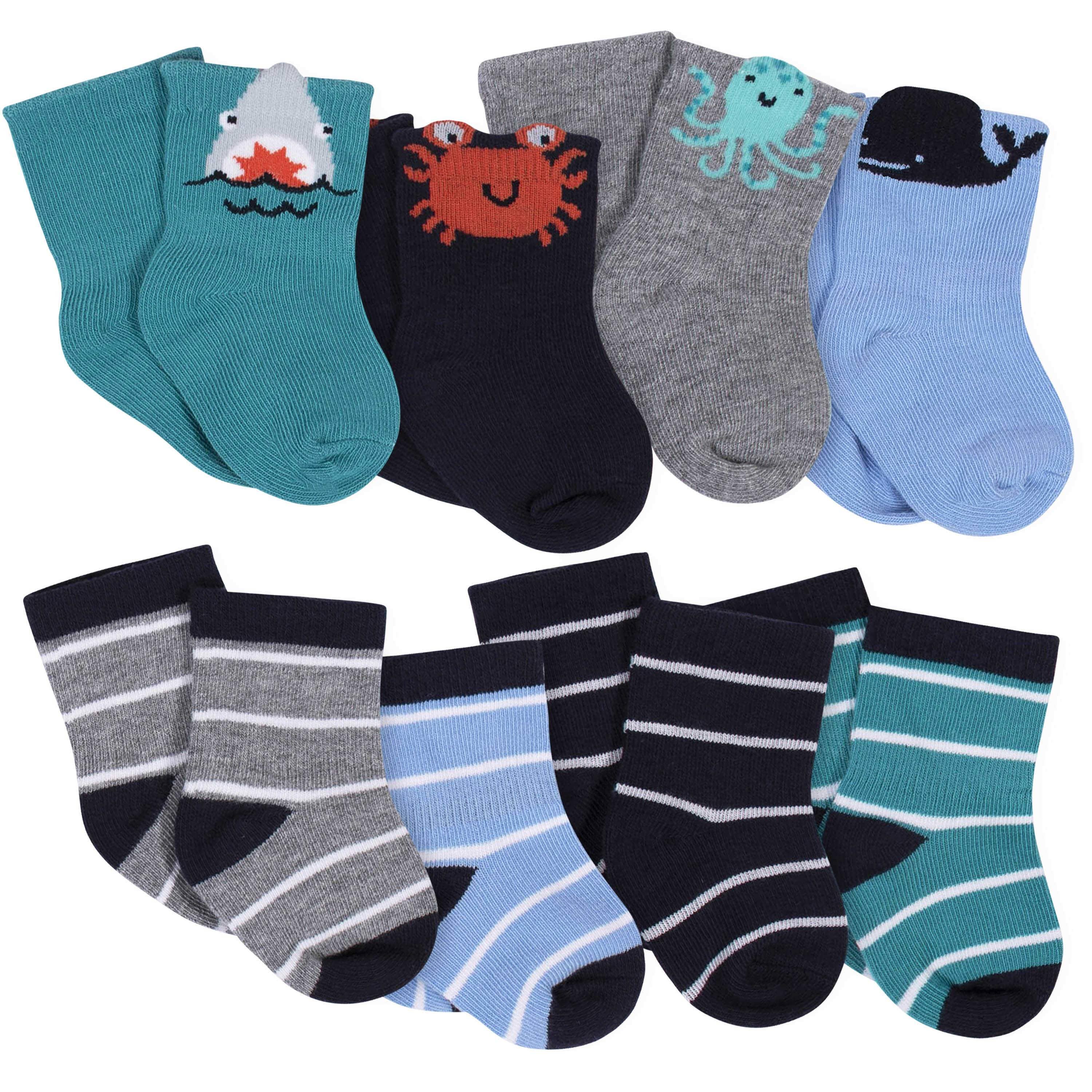 8-Pack Baby Boys' Sea Animals Wiggle-Proof® Jersey Crew Socks – Gerber ...