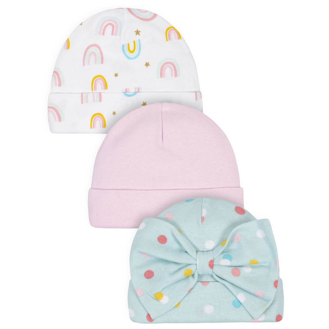 3-Pack Baby Girls Fairy Tale Organic Caps