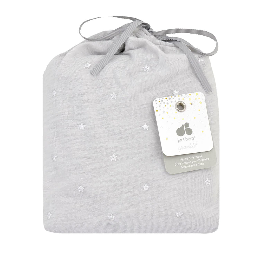 Baby Neutral Metallic Star On Gray Jersey Knit Crib Sheet-Gerber Childrenswear