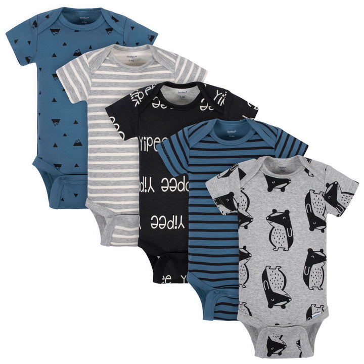 5-Pack Baby Boys Comfy Stretch Badger Short Sleeve Onesies® Bodysuits-Gerber Childrenswear