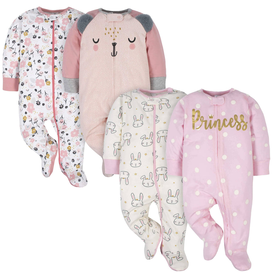 Gerber® 4-Pack Baby Girls Princess & Bear Sleep 'N Play Bundle-Gerber Childrenswear