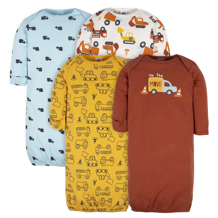 4-Pack Baby Boys Transportation Zone Gowns
