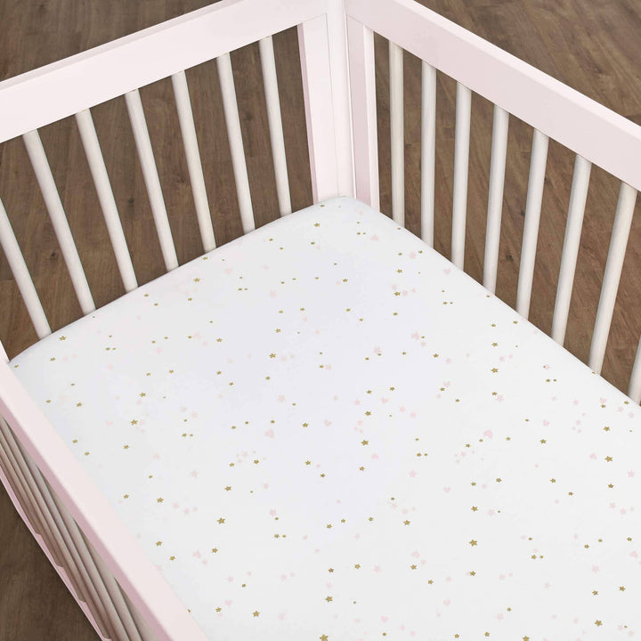 3-Piece Baby Girls Sparkle Pink Fitted Crib Sheets & Crib Skirt Set-Gerber Childrenswear