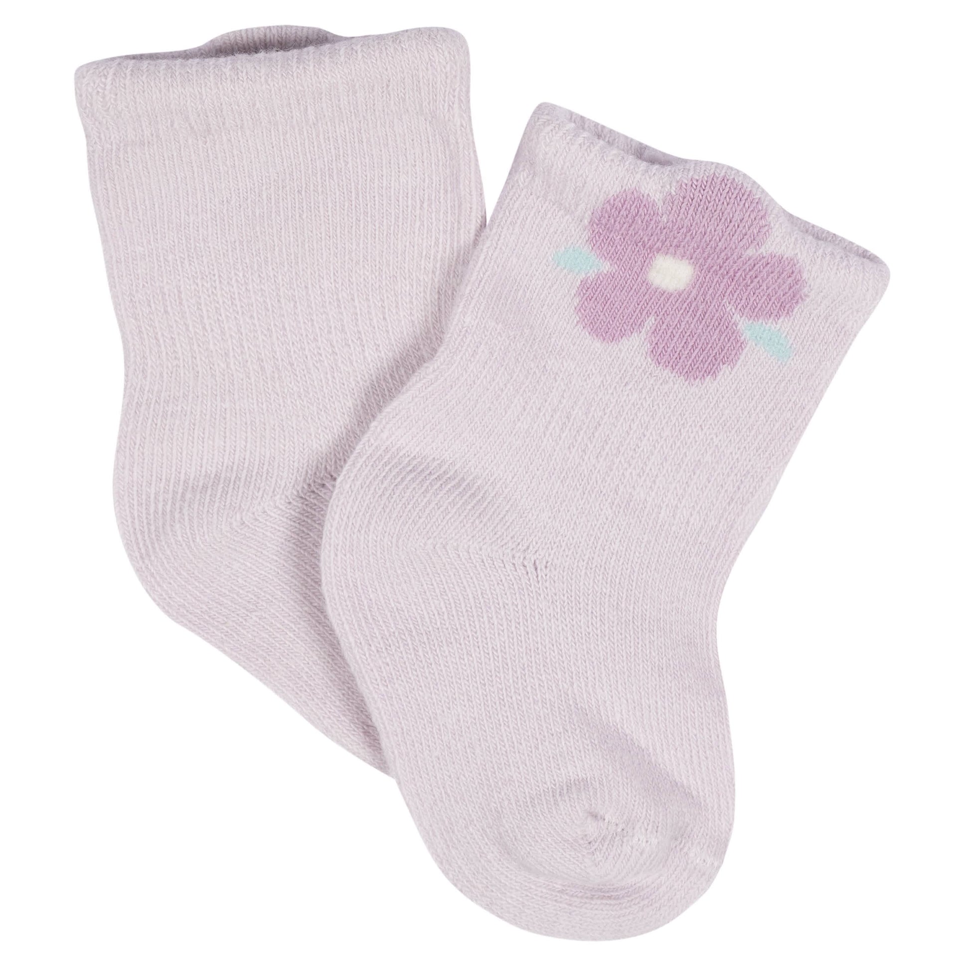 8-Pack Baby Girls Lavender Garden Jersey Wiggle Proof® Socks