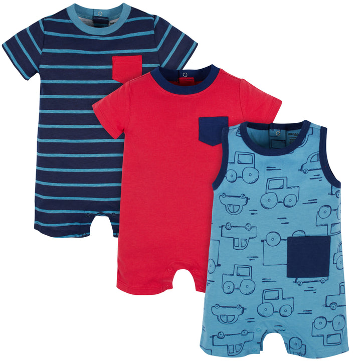 3-Pack Baby Boys Construction Zone Rompers