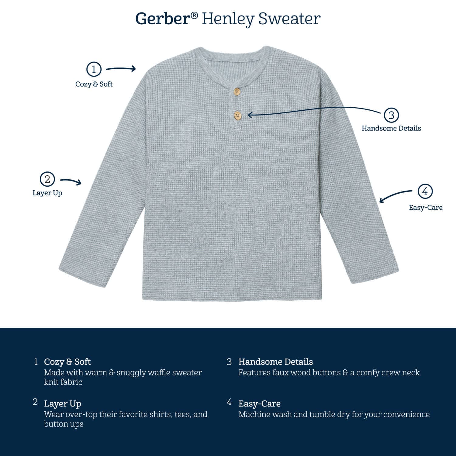 Infant & Toddler Boys Blue Henley Sweater-Gerber Childrenswear