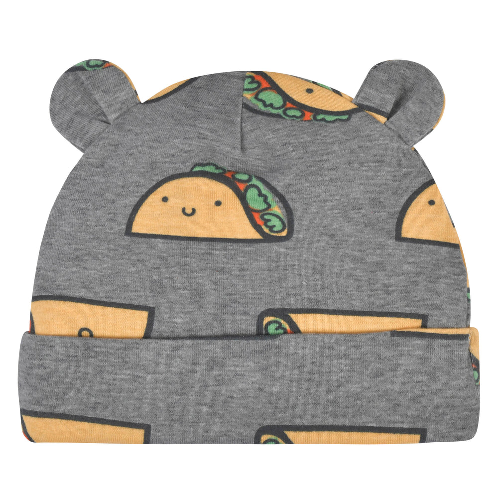 4-Piece Baby Neutral Comfy Stretch Taco Caps & No Scratch Mittens Set-Gerber Childrenswear