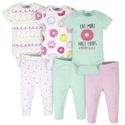 6-Piece Baby Girls Donut Onesies® Brand Bodysuits & Pants Set-Gerber Childrenswear