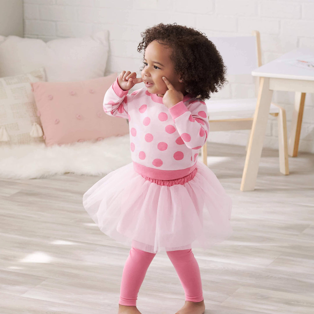 3-Piece Baby & Toddler Girls Pink A Dots French Terry Top, Tulle Tutu, & Legging Set-Gerber Childrenswear
