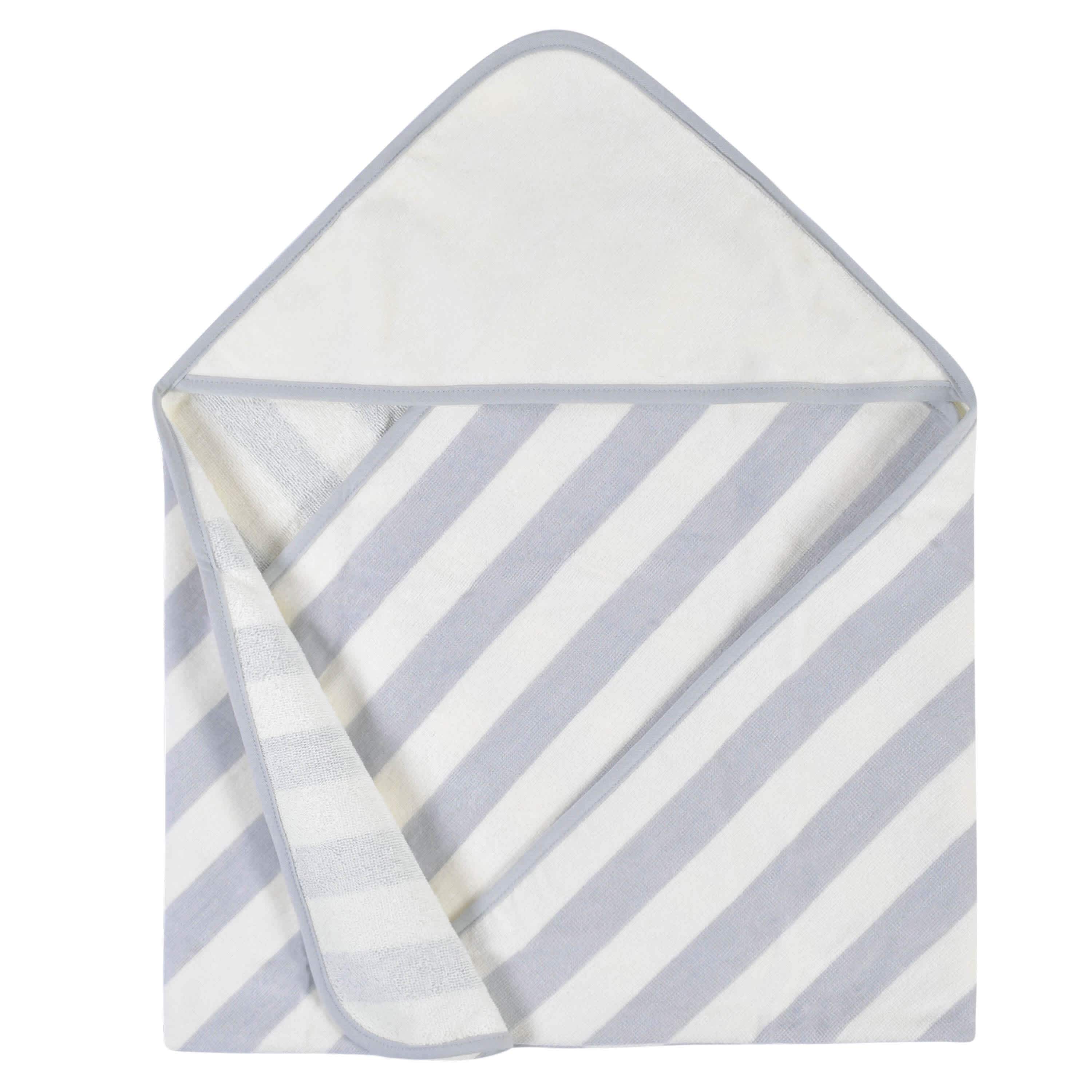 Embroidered 4-Piece Neutral Striped Gray Hooded Towel & Washcloths Set-Gerber Childrenswear