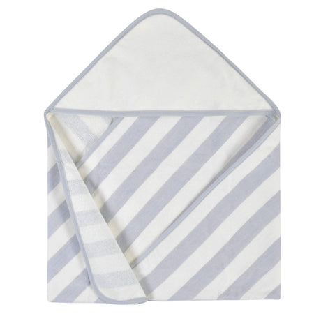 Embroidered 4-Piece Neutral Striped Gray Hooded Towel & Washcloths Set