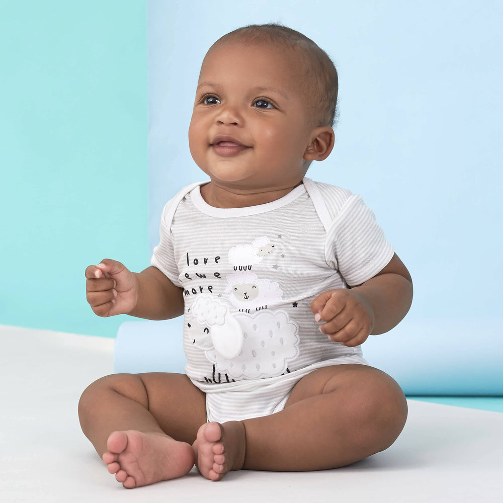 5-Pack Baby Neutral Lamb Short Sleeve Onesies® Bodysuits