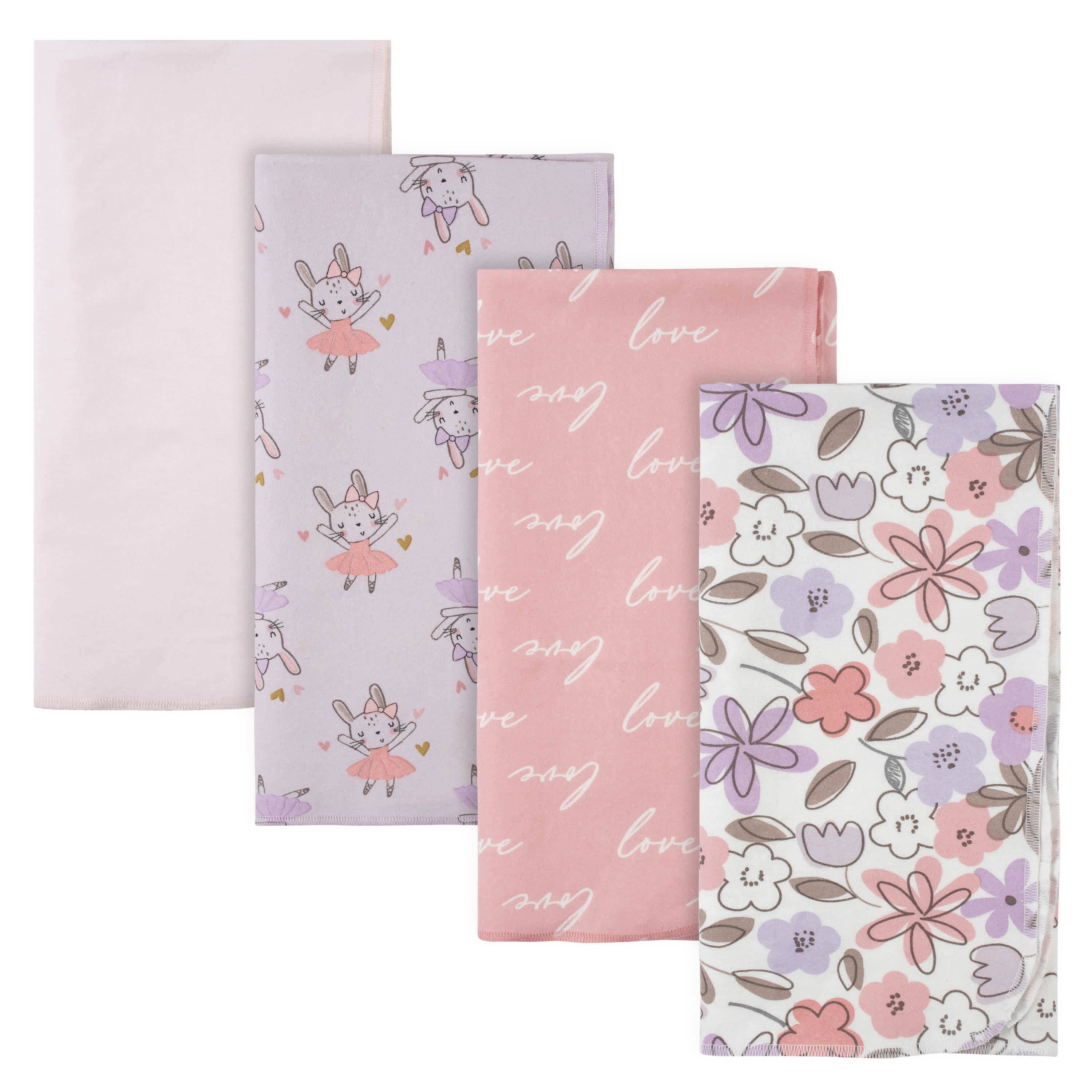 4-Pack Girls Bunny Ballerina Flannel Receiving Blankets-Gerber Childrenswear