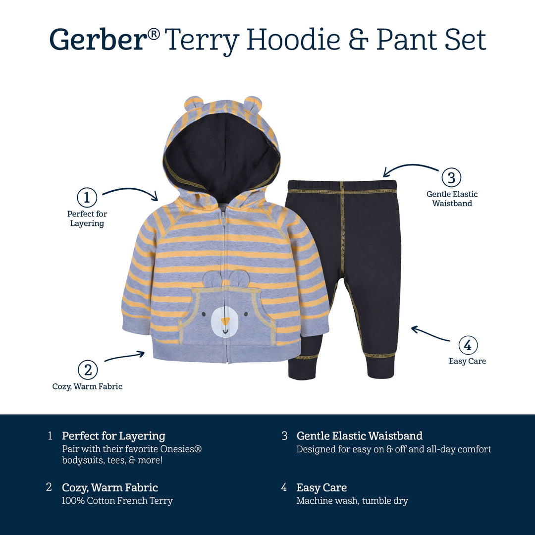 2-Piece Baby & Toddler Boys Striped Bear Terry Zip Hoodie & Joggers Set
