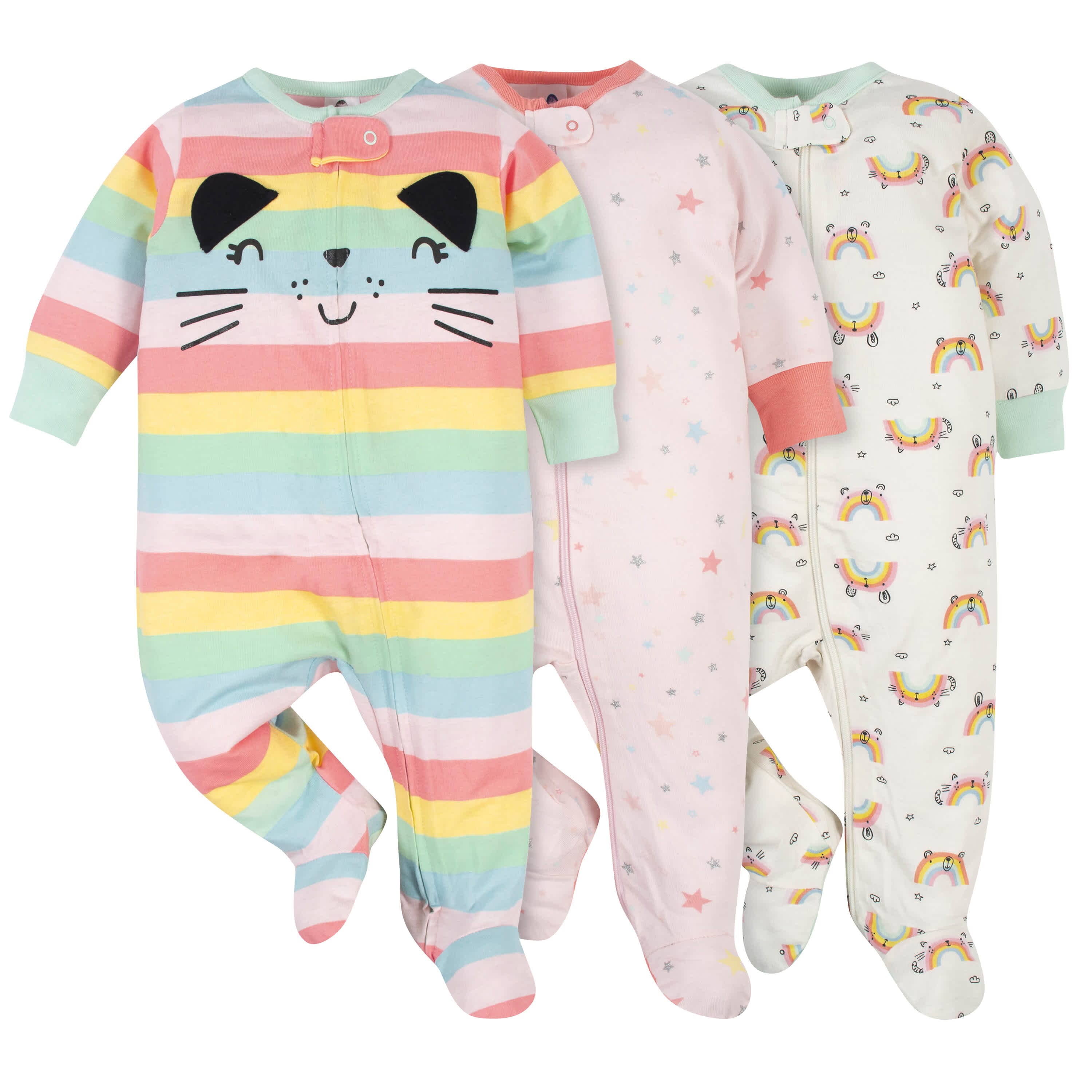 3-Pack Baby Girls Rainbow Sleep 'N Plays-Gerber Childrenswear