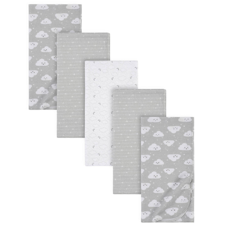 5-Pack Baby Neutral Clouds Flannel Receiving Blankets-Gerber Childrenswear