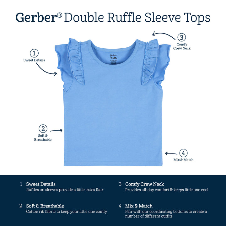2-Pack Infant & Toddler Girls Blue Double Ruffle Tops