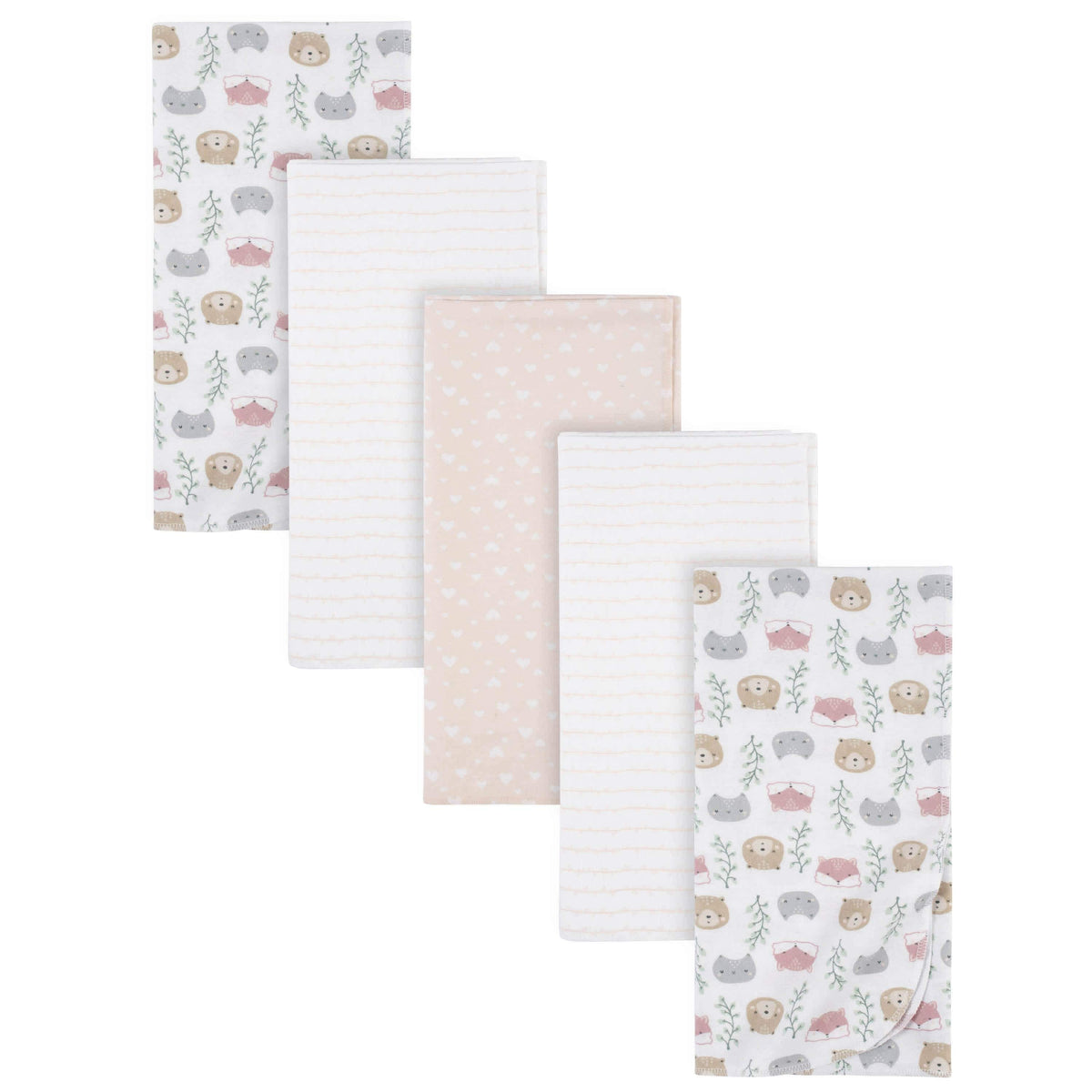 5-Pack Baby Girls Woodland Critters Flannel Receiving Blankets-Gerber Childrenswear